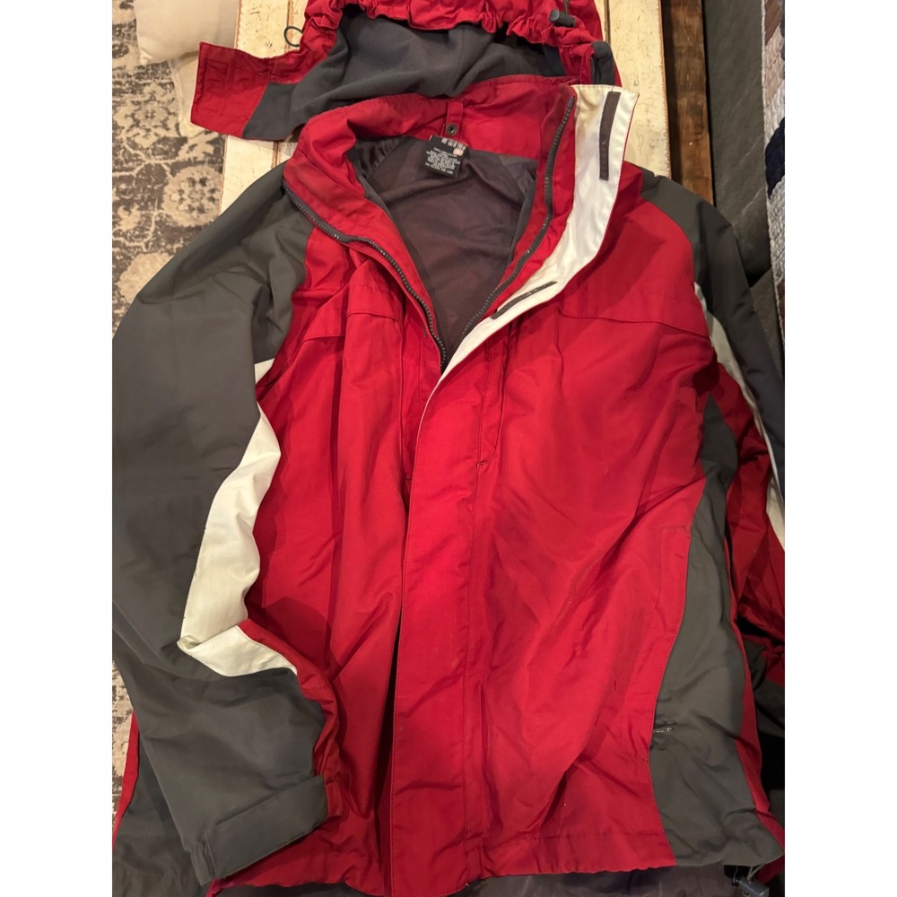 Robbins Mountaineering Mens Red Grey Nylon Hooded Performance Jacket Large